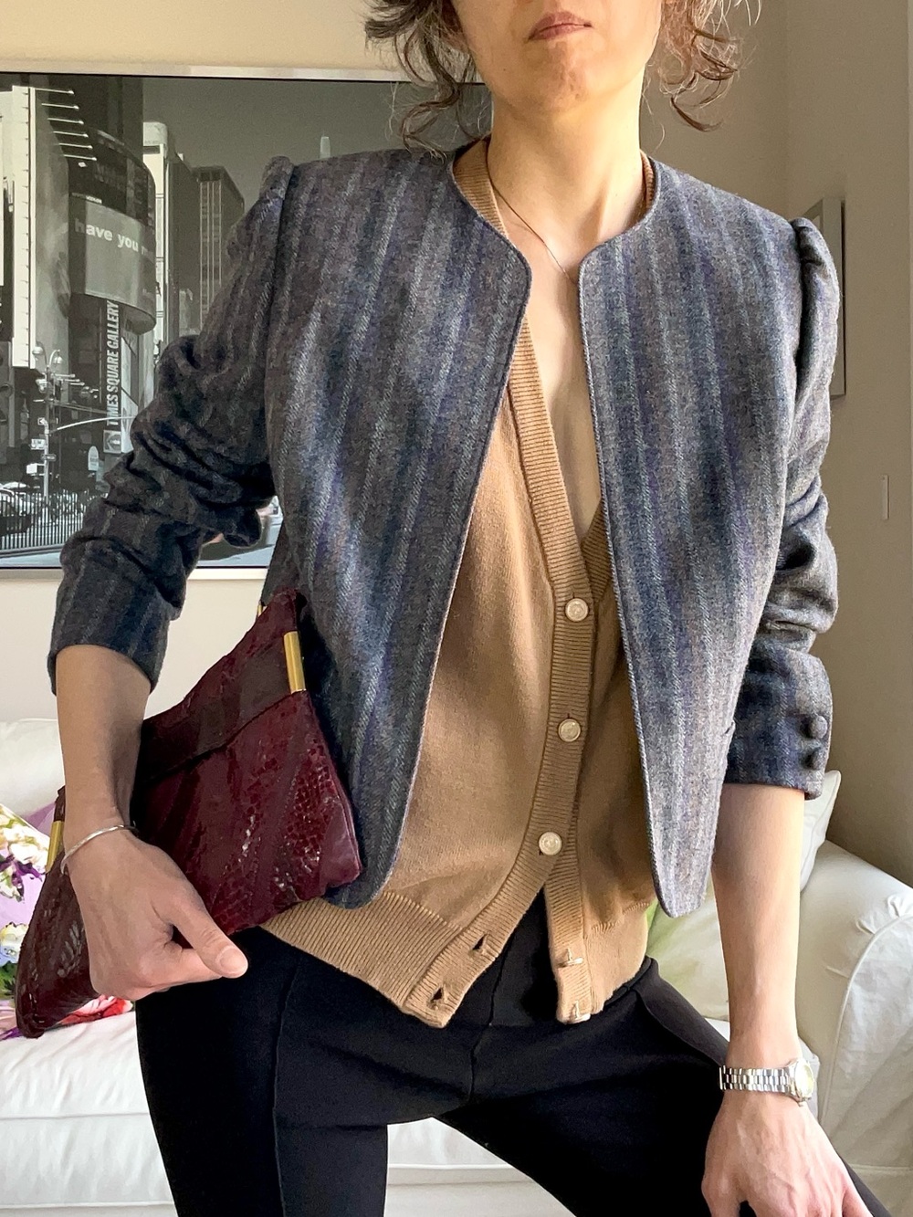 Vintage 100%wool open front striped blazer